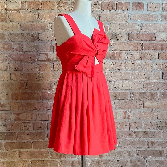 BNWT ASOS Tomato Red Linen Bow Dress - Picture 3 of 12